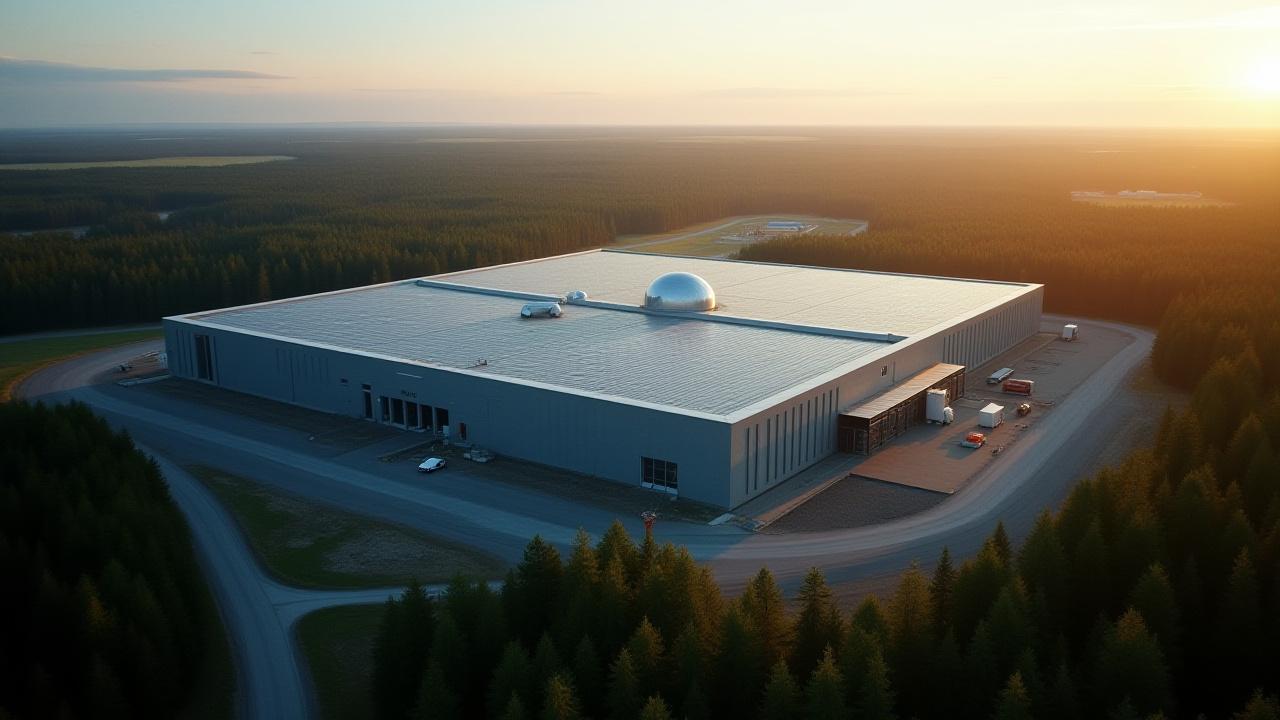 Northvolts gigafabrik i Skellefteå under konstruktion, omgiven av grön natur